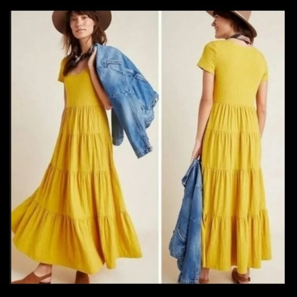 Anthropologie Maeve Gillian Tiered Maxi Dress in Honey Sz XS - Picture 1 of 13